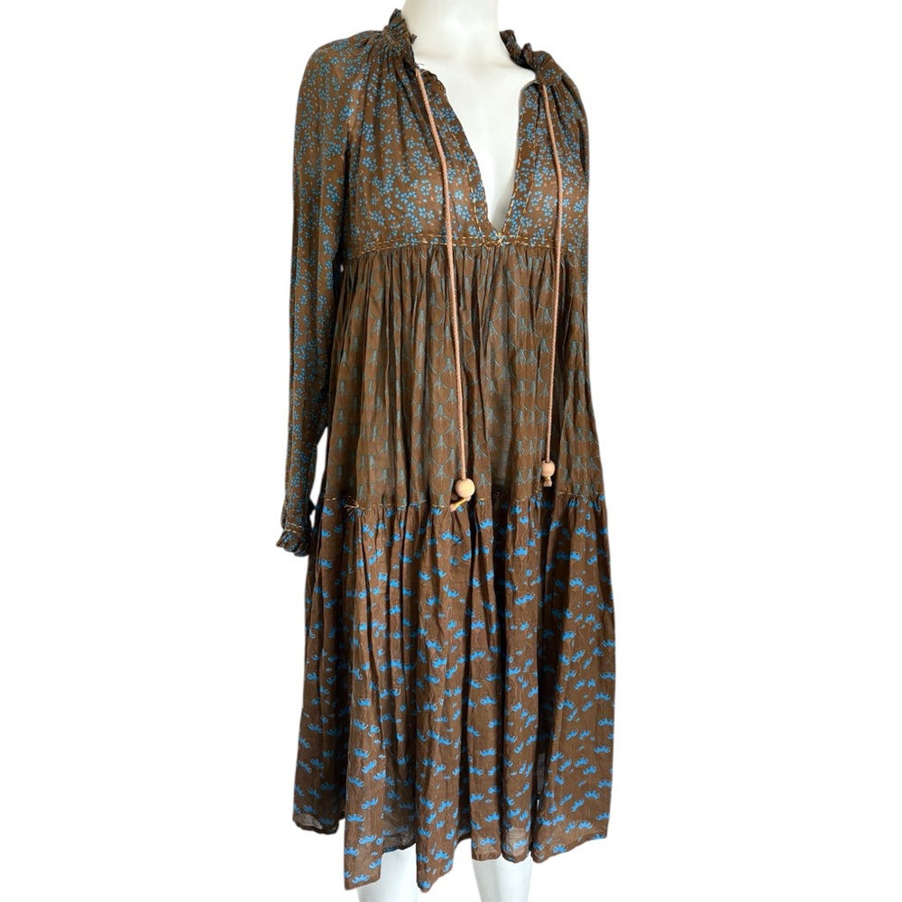 Yvonne S Hippy Tiered Printed Handmade Knee Length Dress Sz S